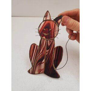 Dreamy Cat - Stained Glass handmade suncatcher, gorgeous maroon colour, cute,